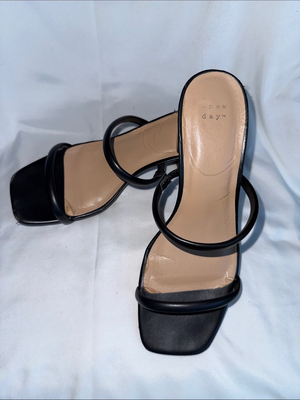 a new day Black Double-Strap Square-Toe 2.5” Heel Sandals